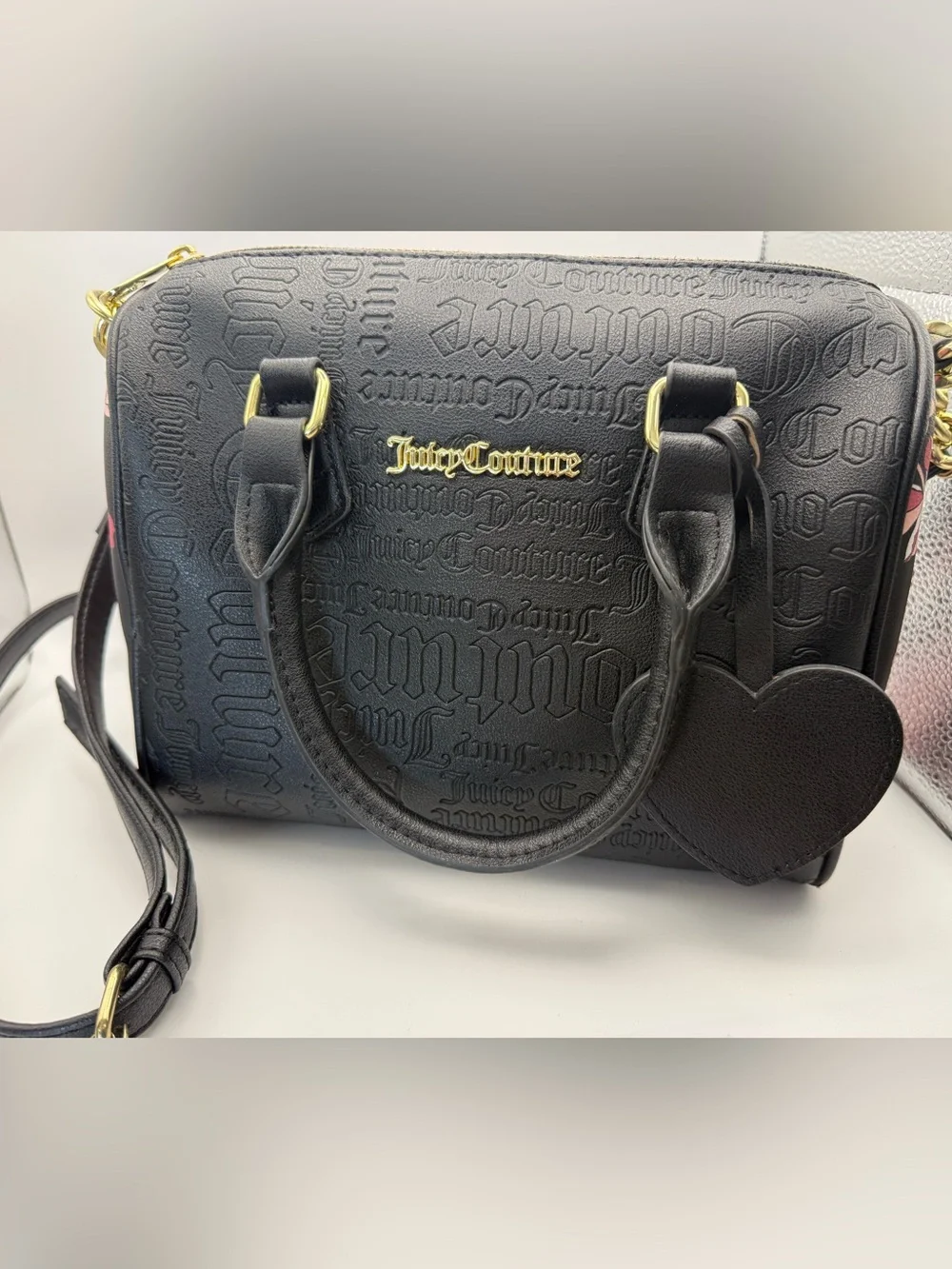 Juicy Couture Black Embossed Satchel with Gold Logo